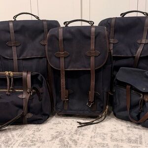 Filson Dark Brown Leather and Navy Briefcase and Weekender only